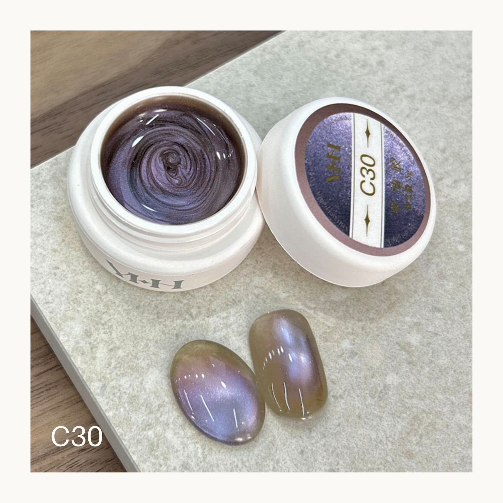 YHH C30 lilac galaxy cat eye gel in pot, magnetic shimmer nail gel with soft iridescent effect