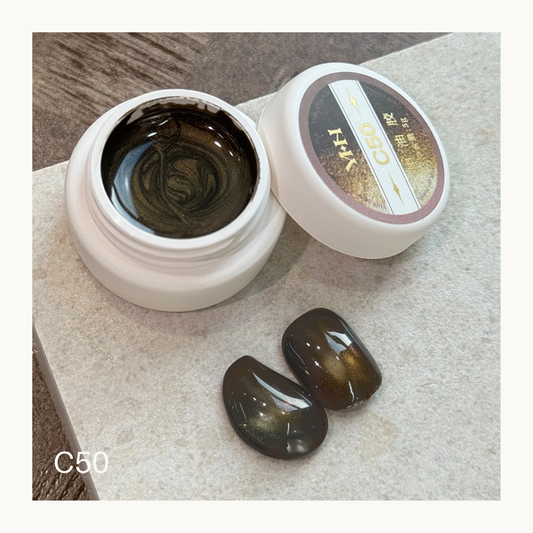 YHH C50 coffee brown cat eye gel polish 5g magnetic shimmer nail gel with glossy swatch