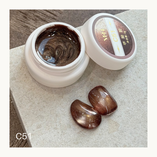 YHH C51 brown gold cat eye gel polish 5g magnetic shimmer nail gel with glossy finish swatch