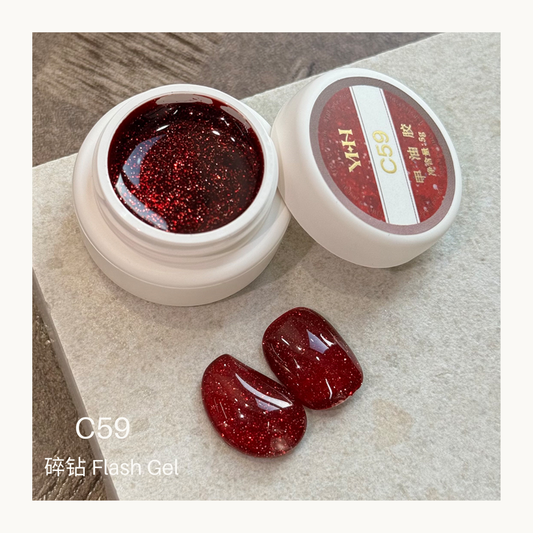YHH C59 red glitter flash gel 5g reflective sparkle nail gel polish for professional nail art