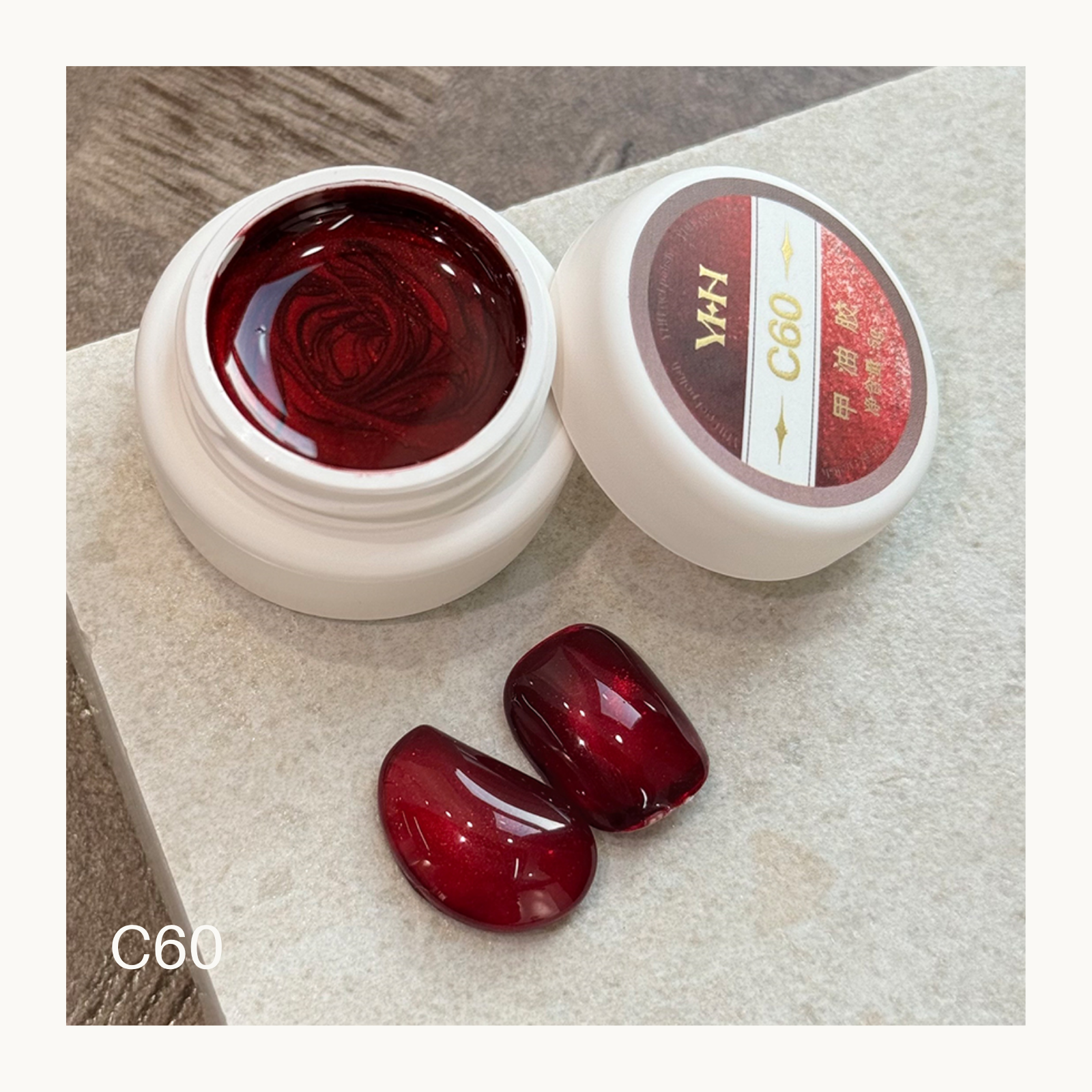 YHH C60 deep red magnetic cat eye gel polish 5g shimmer nail gel high shine finish
