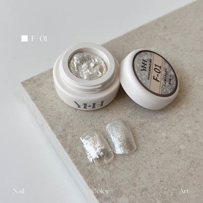 YHH Dreamy Powder Paste F01 single jar swatch, shimmery textured pigment paste for dimensional 3D nail art, professional nail product for nail technicians