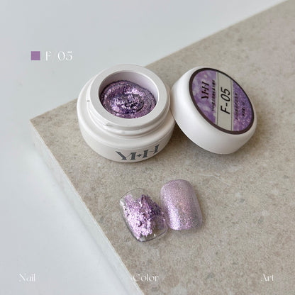 YHH Dreamy Powder Paste F05 single jar swatch, rich purple shimmer textured paste, non-wipe sculpting paste for professional nail artists