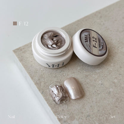YHH Dreamy Powder Paste F12 single jar swatch, nude beige textured metallic paste, versatile nail pigment paste for nail technicians