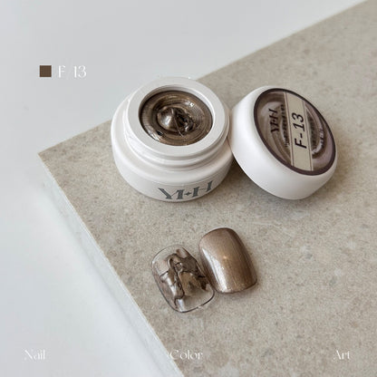YHH Dreamy Powder Paste F13 single jar swatch, warm chocolate brown textured paste for earth tone nail art