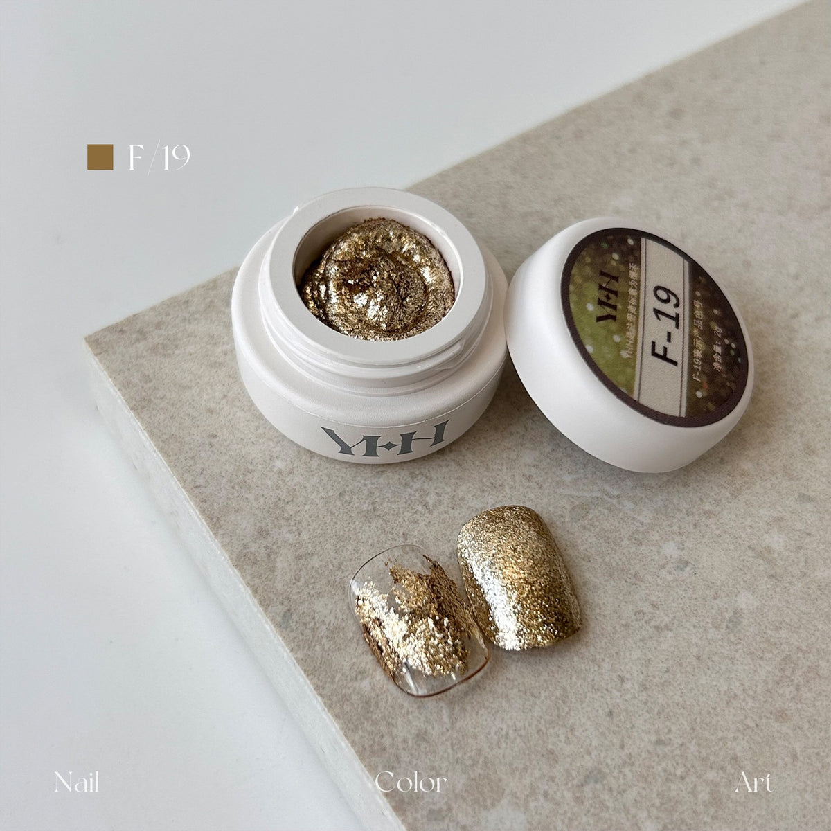 YHH Dreamy Powder Paste F19 single jar swatch, gunmetal grey textured metallic pigment paste for dark moody nail art