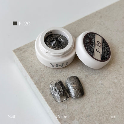 YHH Dreamy Powder Paste F20 single jar swatch, deep charcoal textured paste, non-wipe sculpting pigment paste for 3D nail artists