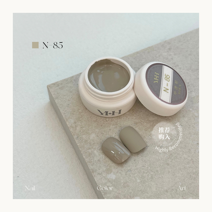 YHH N85 taupe grey gel nail polish, soft neutral soak off UV LED gel for modern nail art style.
