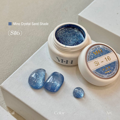 YHH Mino Crystal Sand Si16 slate dusty blue reflective crushed diamond jar gel polish for nail salon 
