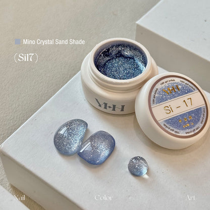 YHH Mino Crystal Sand Si17 cool grey reflective crushed diamond jar gel polish nail swatch