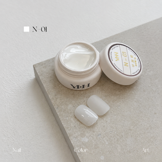 Milky white nail color gel pot with glossy and matte swatches