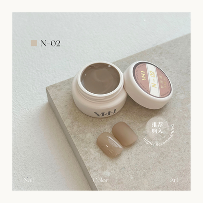 YHH N02 beige nude gel polish, salon-quality neutral nail color gel for everyday manicure and professional nail technicians.
