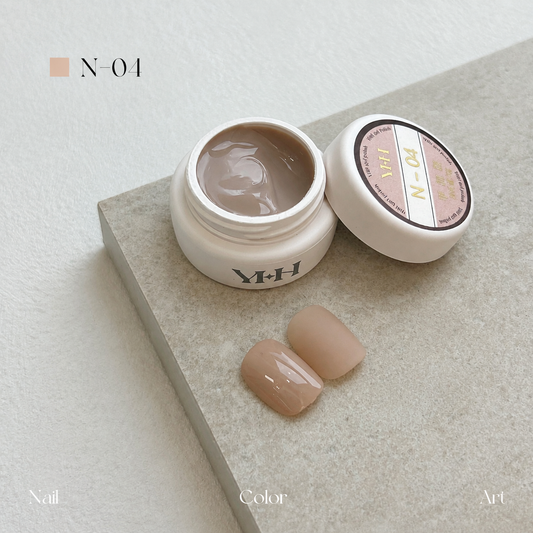 Warm beige taupe nail color gel pot with glossy and matte swatches