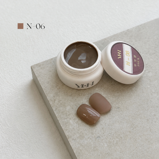 Cocoa brown nail color gel pot with glossy and matte swatches