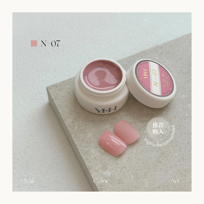 YHH N07 soft blush nude gel polish, elegant pink neutral professional nail color gel for bridal and everyday wear.