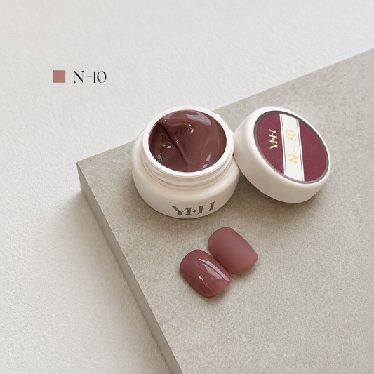 Mauve brown nail color gel pot with glossy and matte swatches
