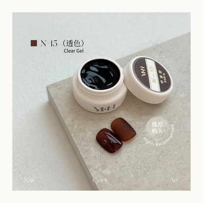 YHH N15 clear brown transparent pot color gel, professional jelly nail gel from the 3.0 N Series, smooth self-leveling texture, HEMA-free salon gel in Canada.