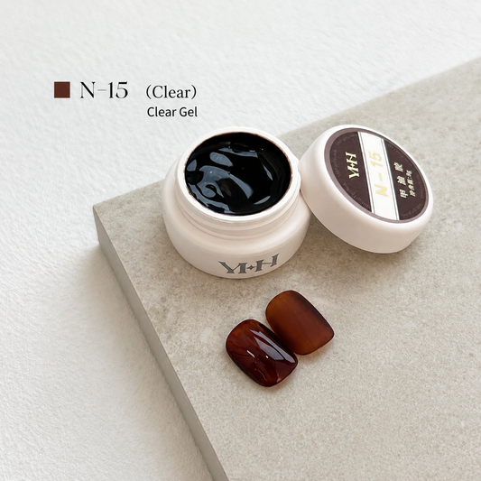 Clear-tinted black nail color gel pot with glossy and matte swatches
