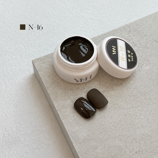 Deep espresso brown nail color gel pot with glossy and matte swatches