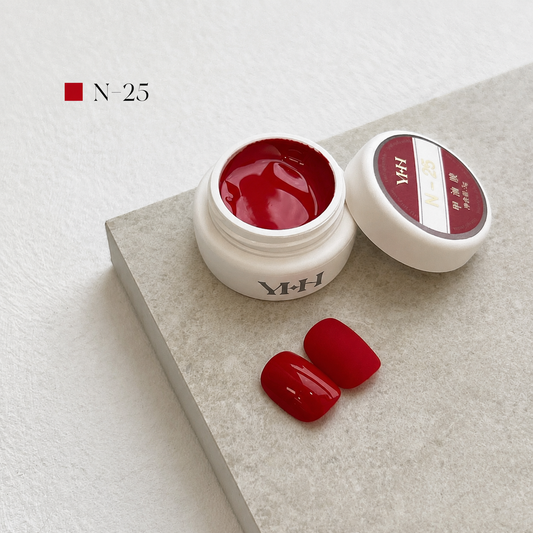 Classic bright red nail color gel pot with glossy and matte swatches