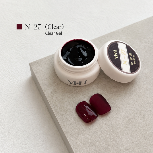 Clear-tinted deep burgundy nail color gel pot with glossy and matte swatches