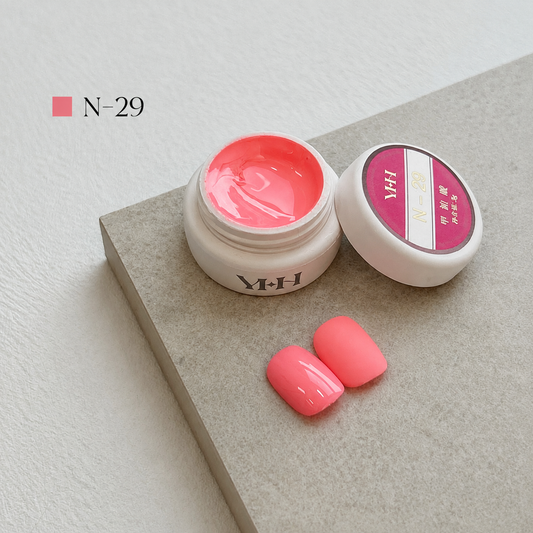 Coral pink nail color gel pot with glossy and matte swatches
