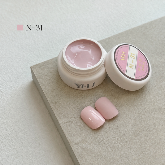 Pale pink nude nail color gel pot with glossy and matte swatches