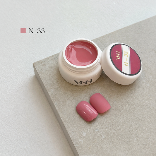 Dusty rose pink nail color gel pot with glossy and matte swatches