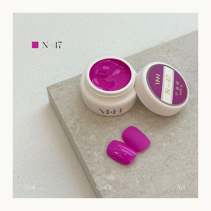 YHH N47 vivid fuchsia gel polish, bold pink purple nail color swatch for Vancouver nail salon