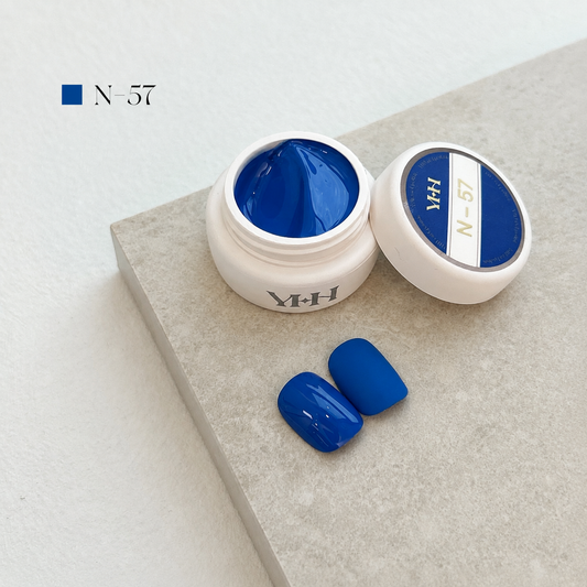 Peacock-blue gel nail color jar with two blue swatches