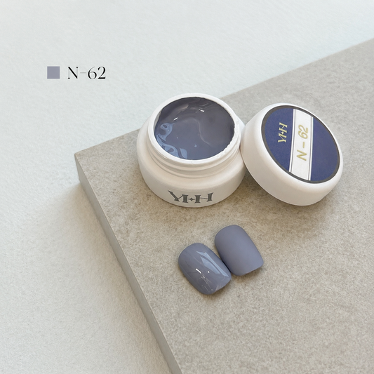 Dusty mauve-gray gel nail color jar with two muted swatches