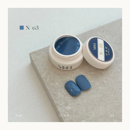 YHH N63 slate blue gel polish, medium smoky blue nail color for salon manicure in Vancouver Canada