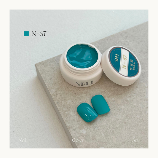 YHH N67 turquoise teal gel color pot with glossy and solid swatches