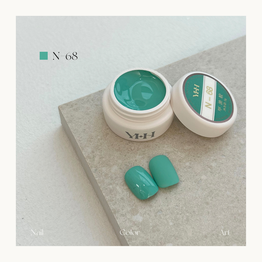 YHH N68 mint teal green gel color pot with glossy and solid swatches
