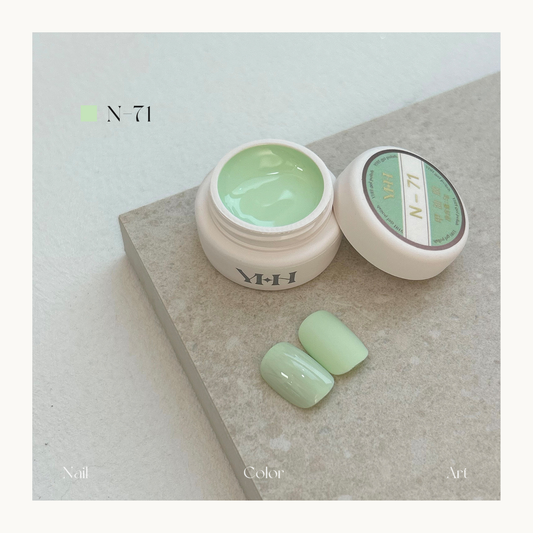 YHH N71 light avocado green gel color pot with glossy and solid swatches