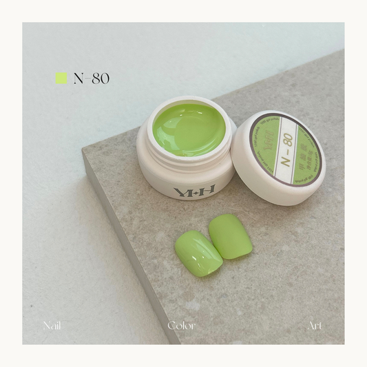 YHH N80 light lemon green gel color pot with glossy and solid swatches