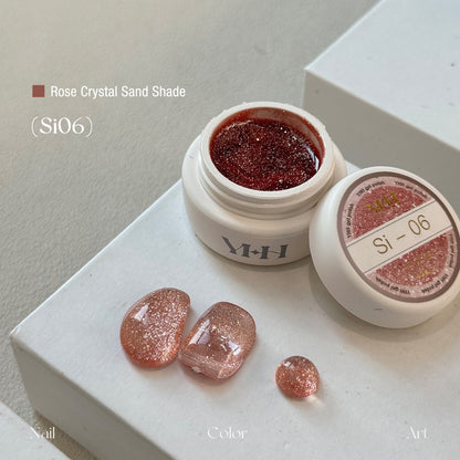 YHH Rose Crystal Sand Si06 bright hot pink reflective crushed diamond jar gel polish with nail color sample
