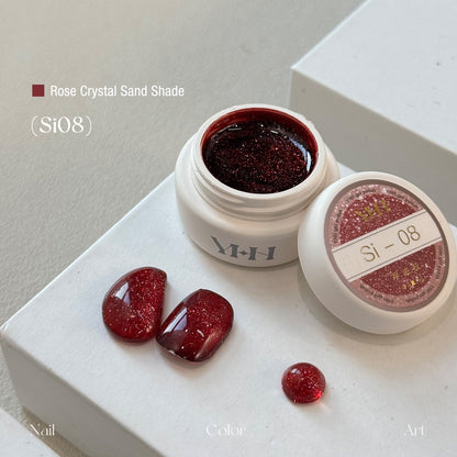 YHH Rose Crystal Sand Si08 rich wine red reflective crushed diamond jar gel polish nail swatch