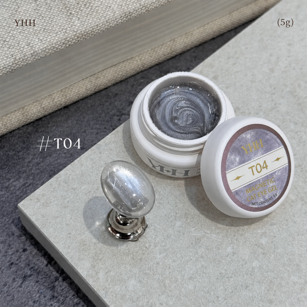YHH T Series Magnetic Cat Eye Gel T04, 5 g pot with magnetic cat eye nail swatch