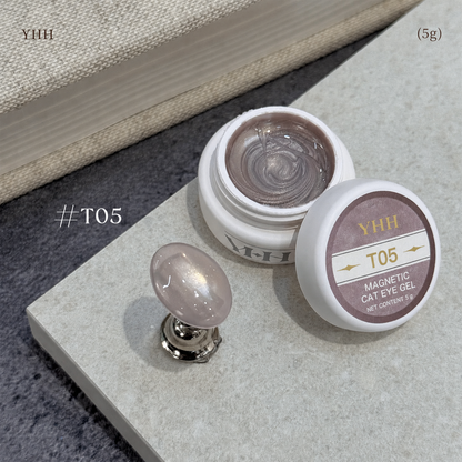 YHH T Series Magnetic Cat Eye Gel T05, 5 g pot with magnetic cat eye nail swatch
