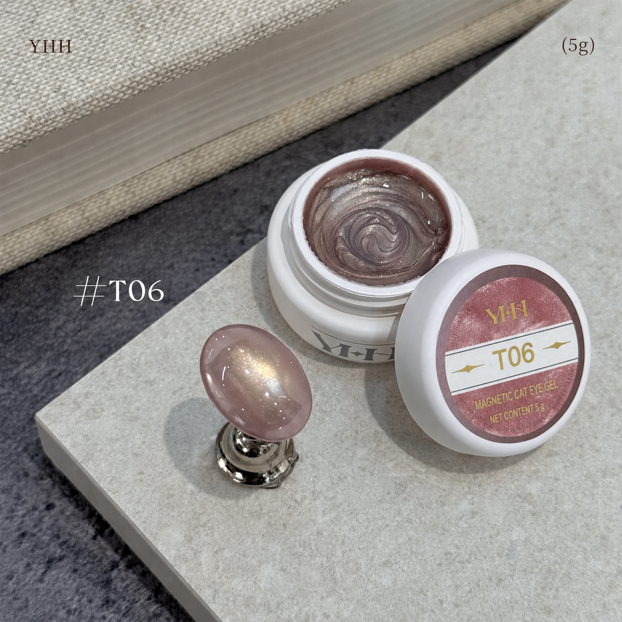 YHH T Series Magnetic Cat Eye Gel T06, 5 g pot with magnetic cat eye nail swatch