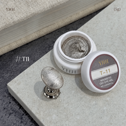 YHH T Series Magnetic Cat Eye Gel T11, 5 g pot with magnetic cat eye nail swatch
