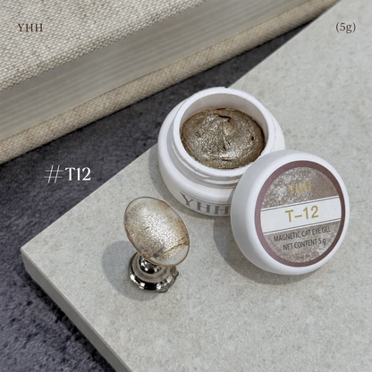 YHH T Series Magnetic Cat Eye Gel T12, 5 g pot with magnetic cat eye nail swatch