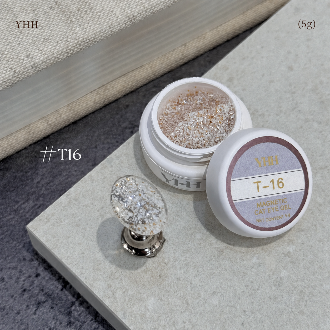 YHH T Series Magnetic Cat Eye Gel T16, 5 g pot with magnetic cat eye nail swatch
