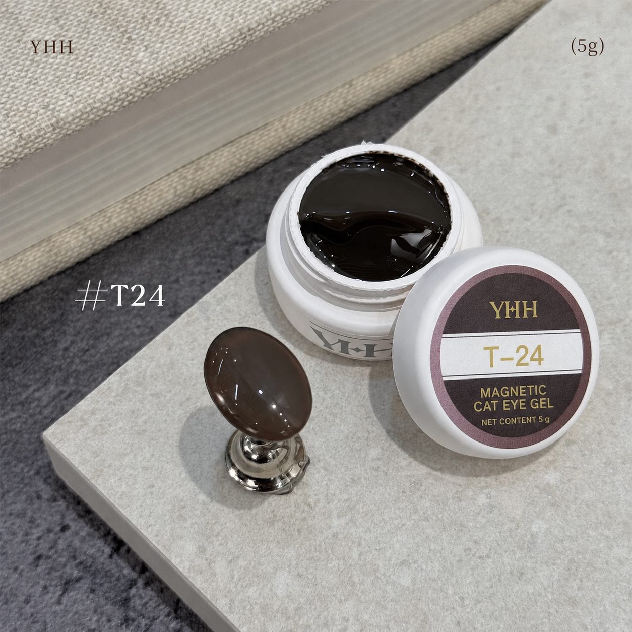 YHH T Series Magnetic Cat Eye Gel T24, 5 g pot with magnetic cat eye nail swatch