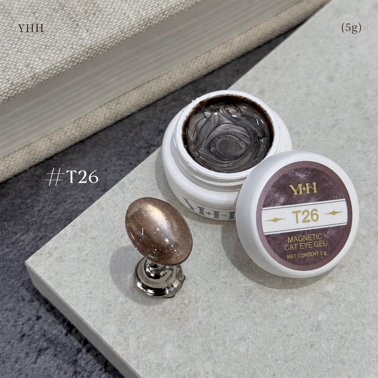 YHH T Series Magnetic Cat Eye Gel T26, 5 g pot with magnetic cat eye nail swatch