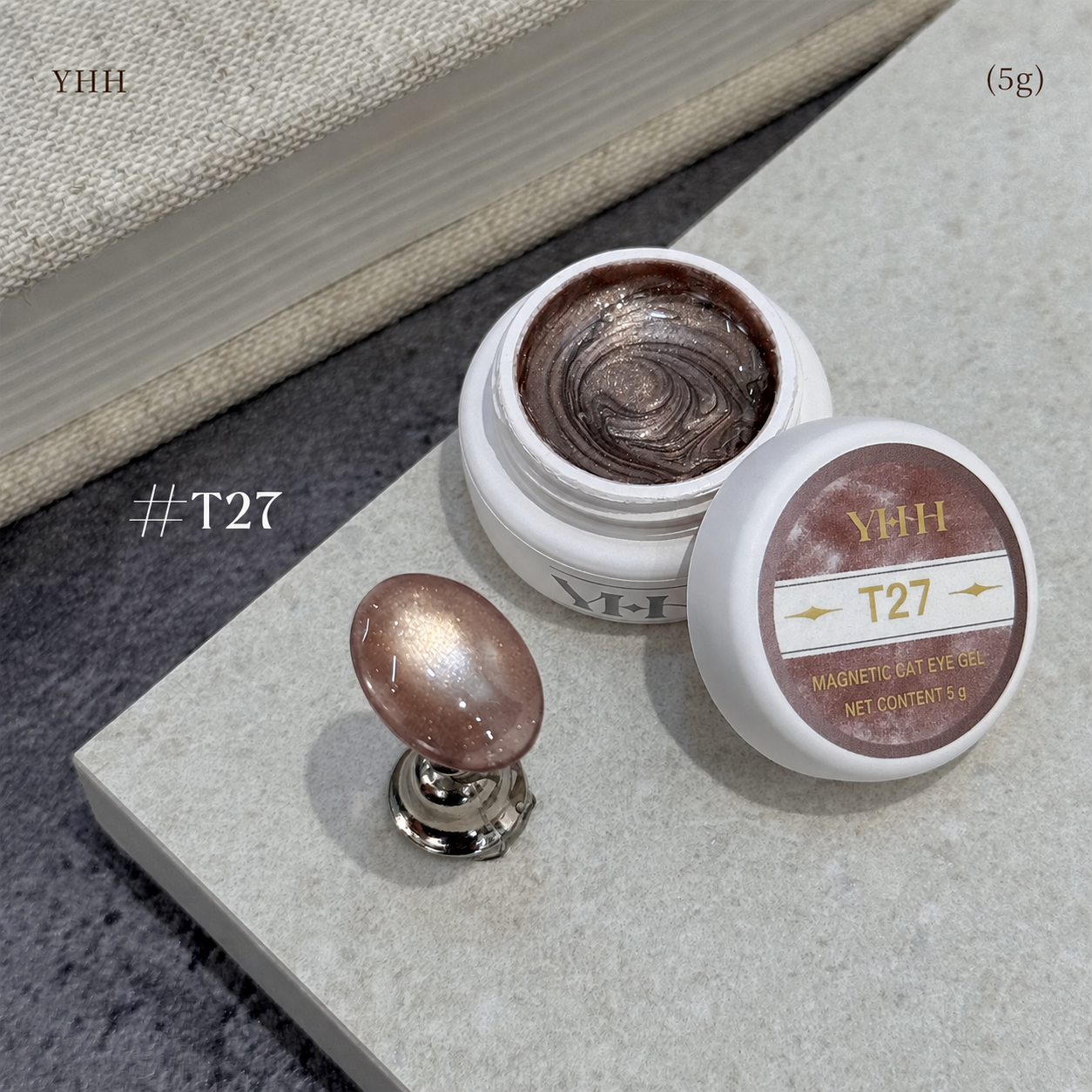 YHH T Series Magnetic Cat Eye Gel T27, 5 g pot with magnetic cat eye nail swatch
