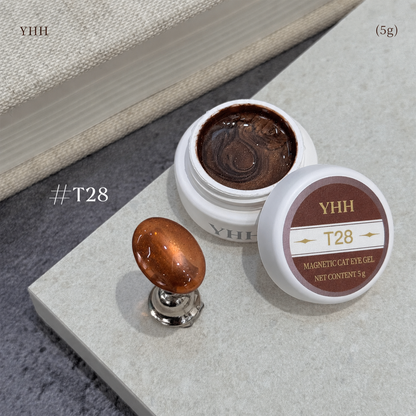 YHH T Series Magnetic Cat Eye Gel T28, 5 g pot with magnetic cat eye nail swatch