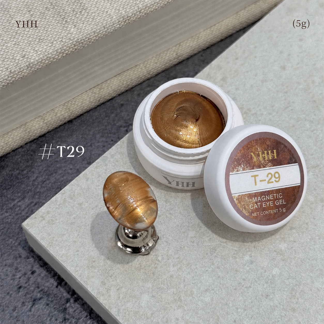 YHH T Series Magnetic Cat Eye Gel T29, 5 g pot with magnetic cat eye nail swatch