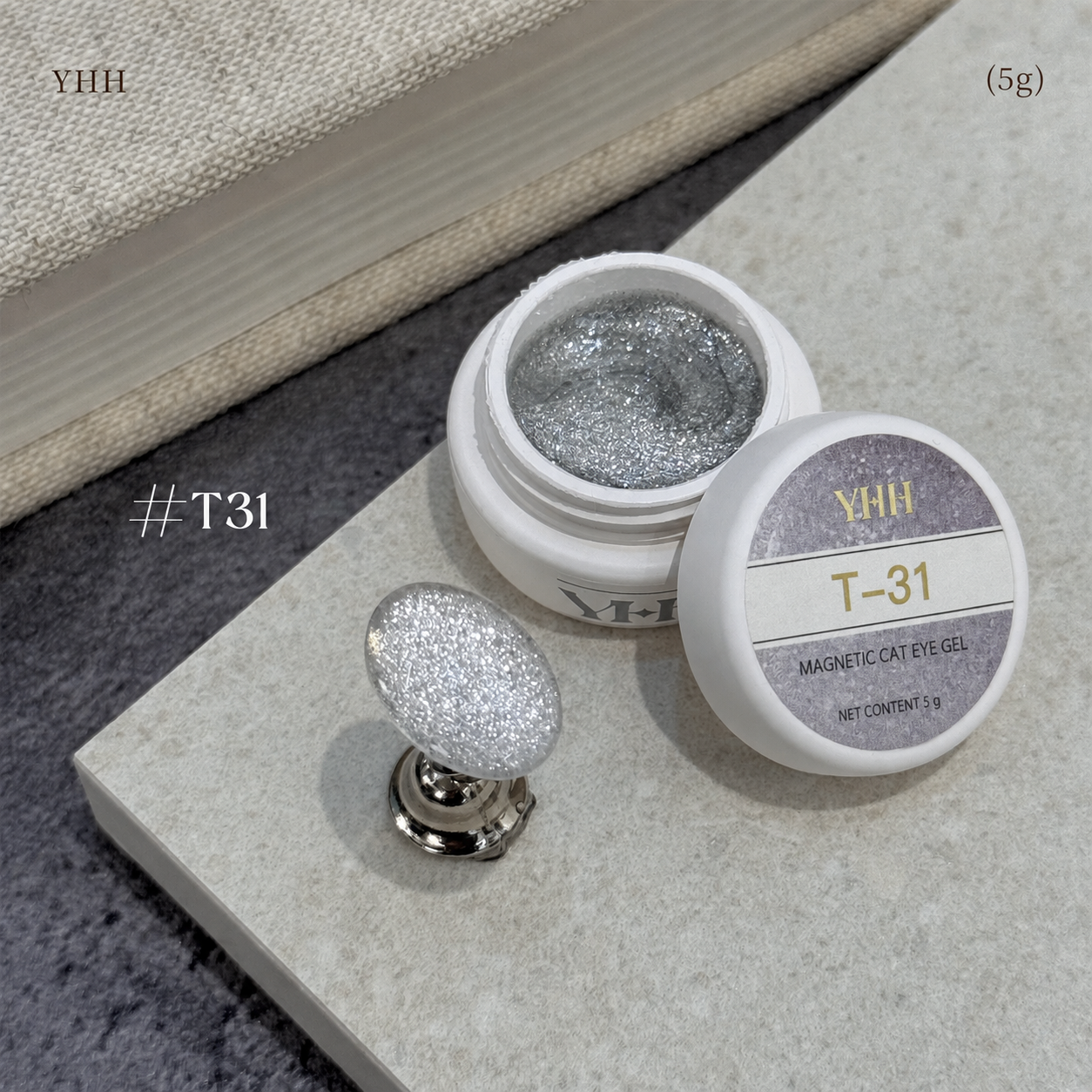 YHH T Series Magnetic Cat Eye Gel T31, 5 g pot with magnetic cat eye nail swatch